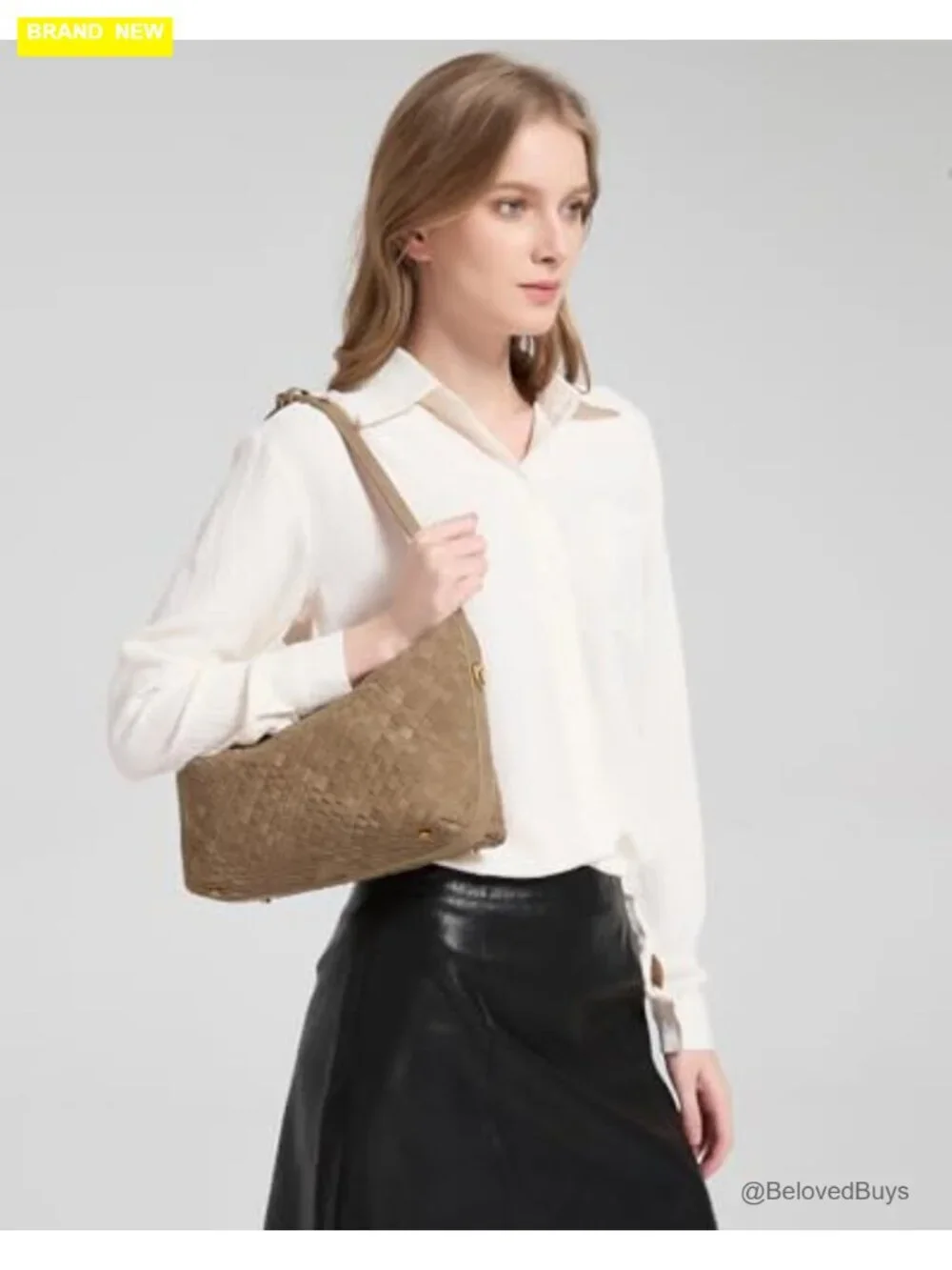 Vegan Suede Woven Hobo Bag with Adjustable Crossbody Strap, 3 Pockets